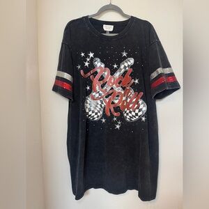 Fantastic Fawn “Rock n Roll” Black T-shirt Dress